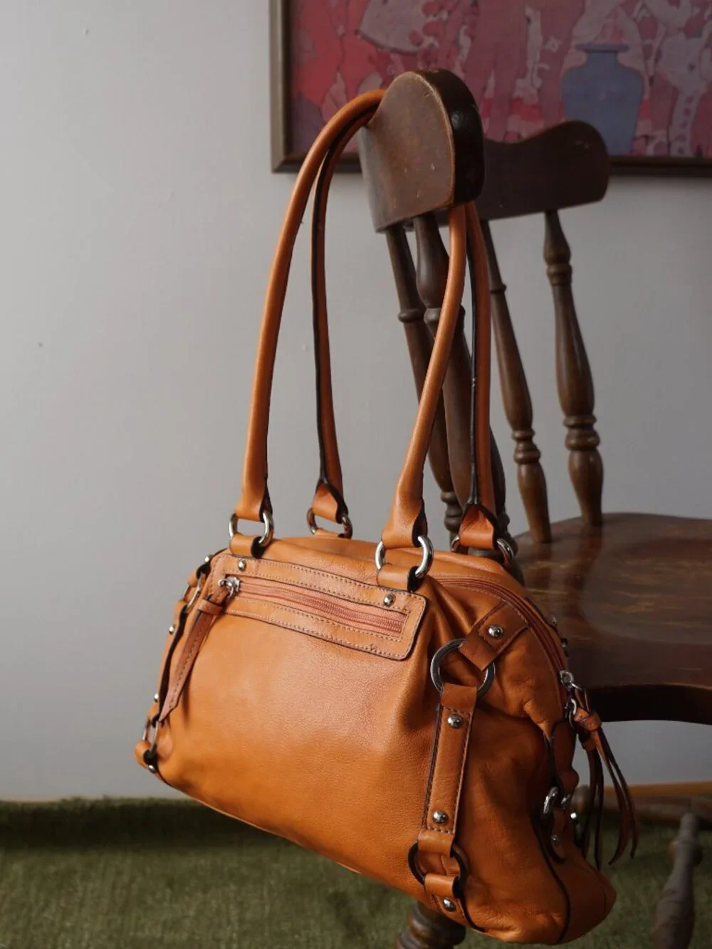 Tignanello Orange Genuine Leather Shoulder Bag